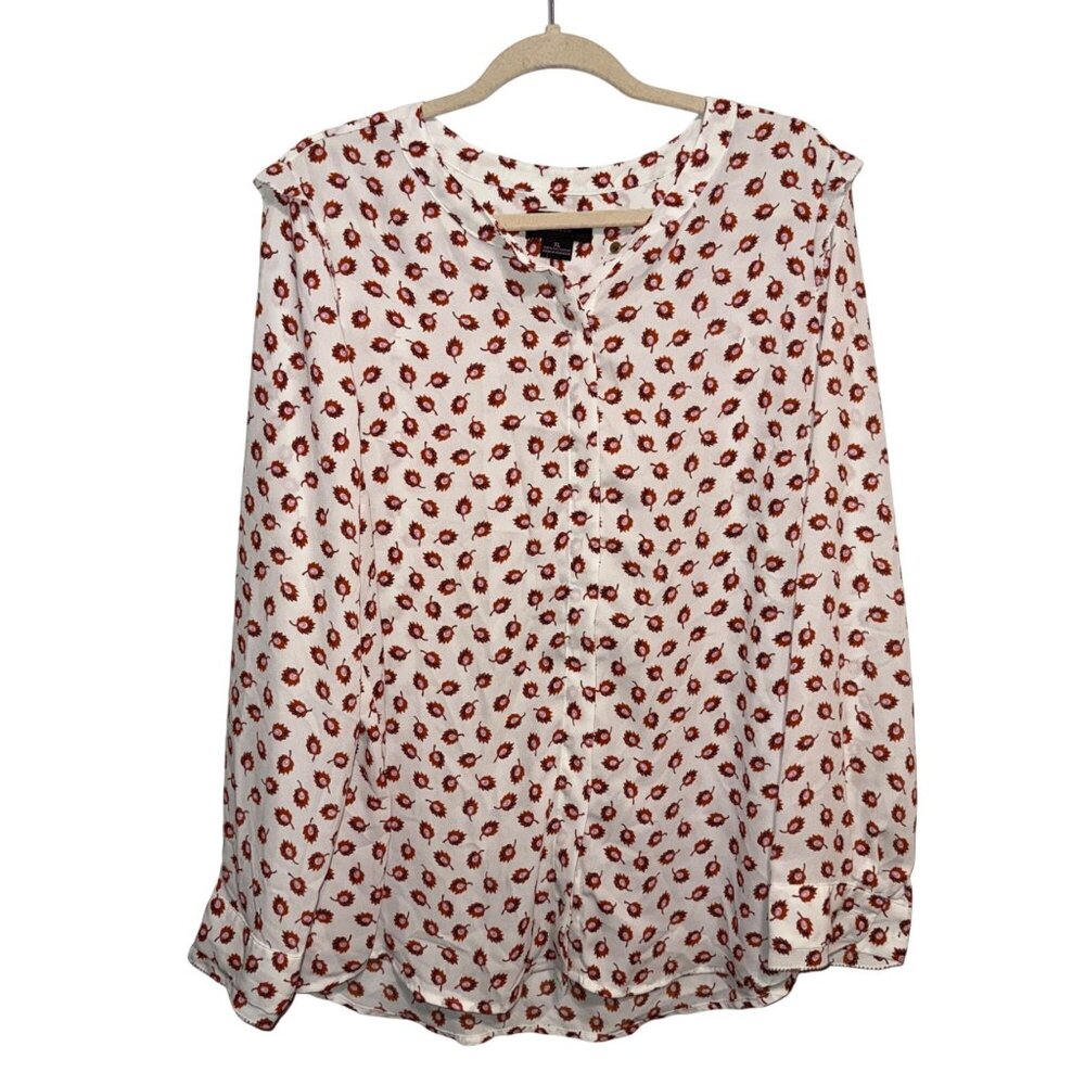Liz Claiborne Career Womens XL Button-Front Blouse  Floral Print Long Sleeves